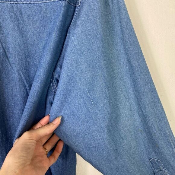 Vintage Solutions Chambray Denim Fall Halloween Scarecrow Pumpkin Button Up Sz M - Picture 6 of 8